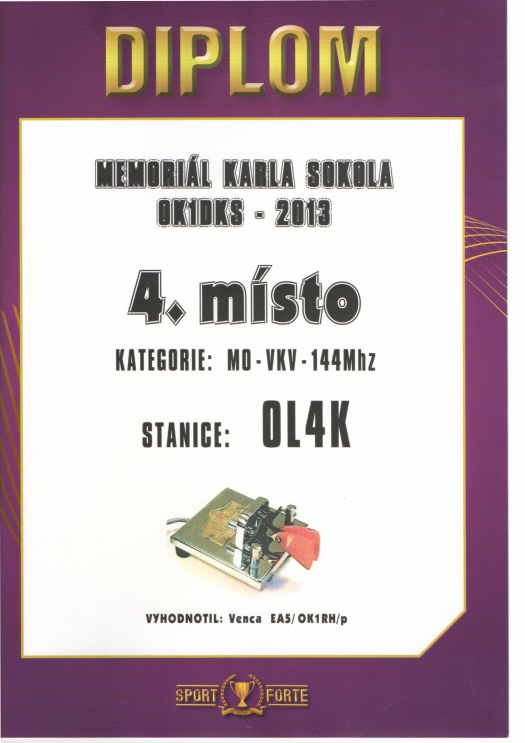 Memoriál Karla Sokola OK1DKS - 4. místo v pásmu 144MHz