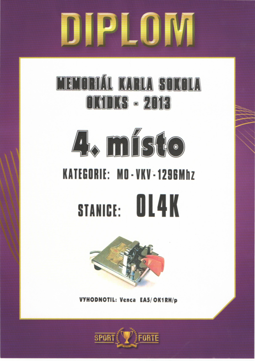 Memoriál Karla Sokola OK1DKS - 4. místo v pásmu 1296MHz