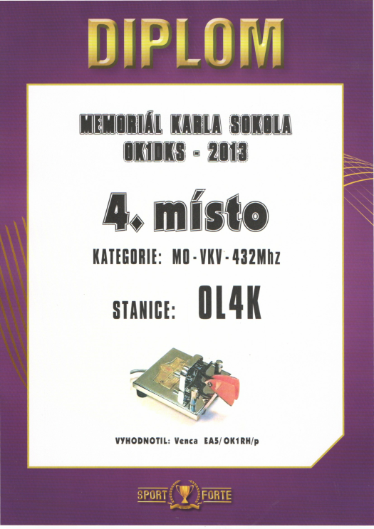 Memoriál Karla Sokola OK1DKS - 4. místo v pásmu 432MHz