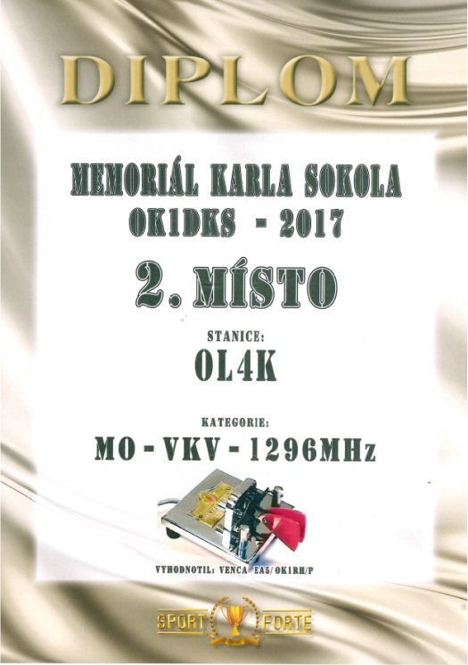 Memoriál Karla Sokola OK1DKS - 2. místo v pásmu 1296 MHz